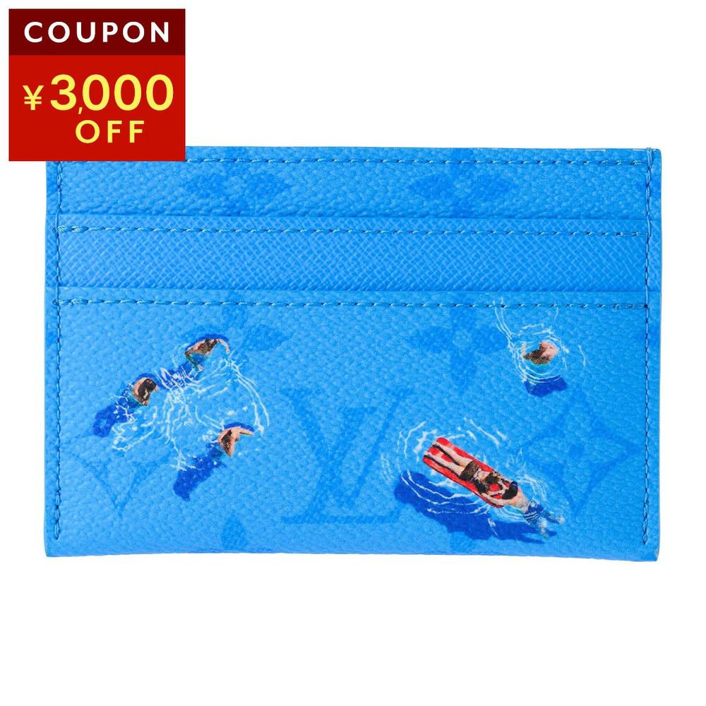 Louis Vuitton Card Case Wallet Monogram Porte Carte Double Canvas Leather Blue